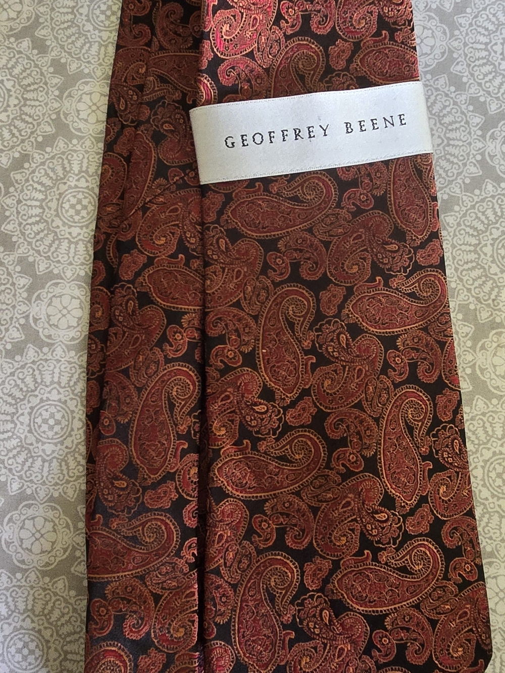 Geoffrey Beene Red and Black Paisley Silk Tie